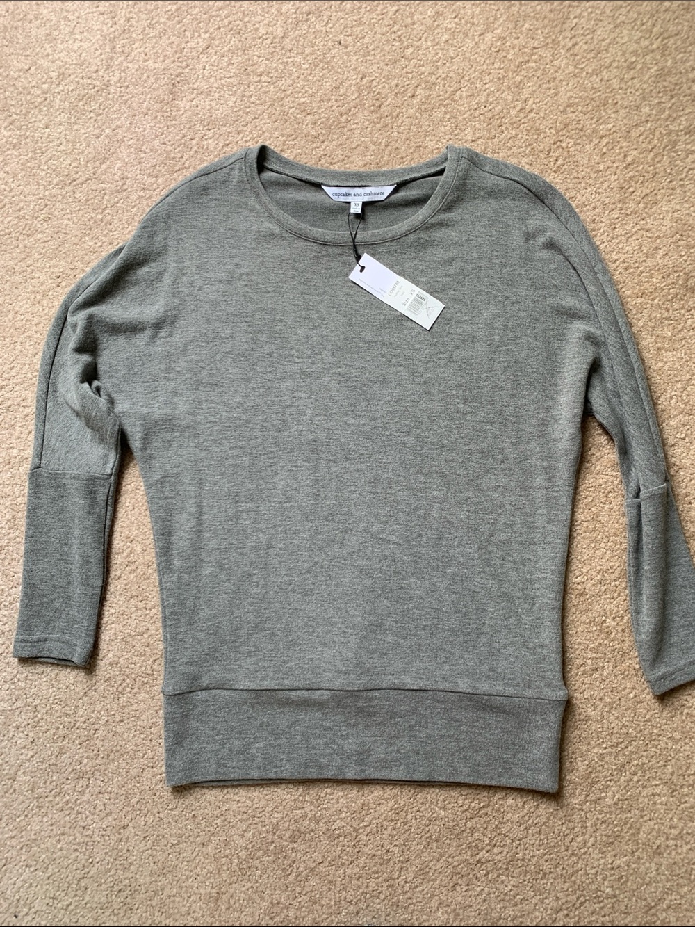 Cupcakes and Cashmere Grey Crewneck Pullover Dolman Sleeve Sweater